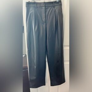 Wide Leg Faux Leather Pants - Black